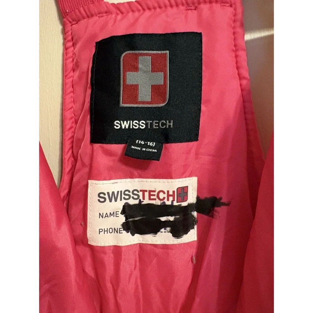 SwissTech Pink Snow Bib Pants 14-16 Kids Unisex Adjustable Straps‎ Pocket